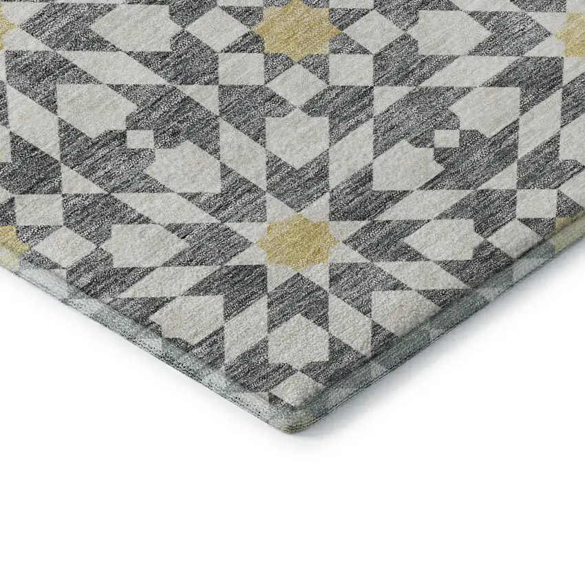 Gray Ivory And Gold Geometric Washable Area Rug With UV Protection Photo 7