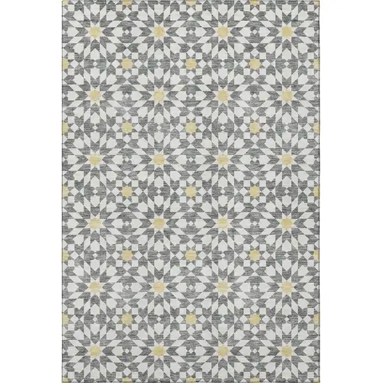 Gray Ivory And Gold Geometric Washable Area Rug With UV Protection Photo 3