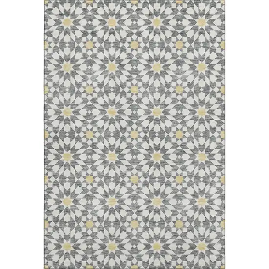 Gray Ivory And Gold Geometric Washable Area Rug With UV Protection Photo 1