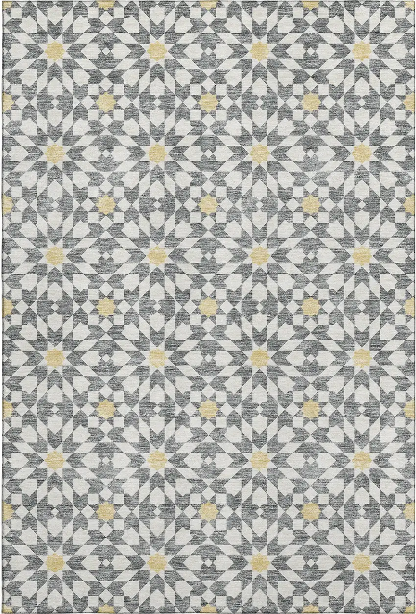 Gray Ivory And Gold Geometric Washable Area Rug With UV Protection Photo 1