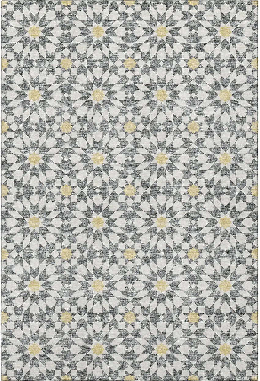Gray Ivory And Gold Geometric Washable Area Rug With UV Protection Photo 4