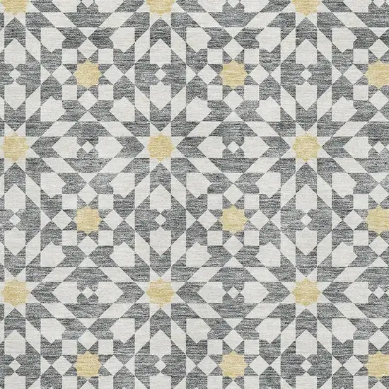 Gray Ivory And Gold Geometric Washable Area Rug With UV Protection Photo 3