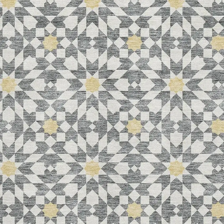 Gray Ivory And Gold Geometric Washable Area Rug With UV Protection Photo 3