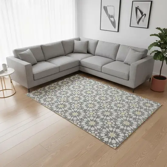 Gray Ivory And Gold Geometric Washable Area Rug With UV Protection Photo 2