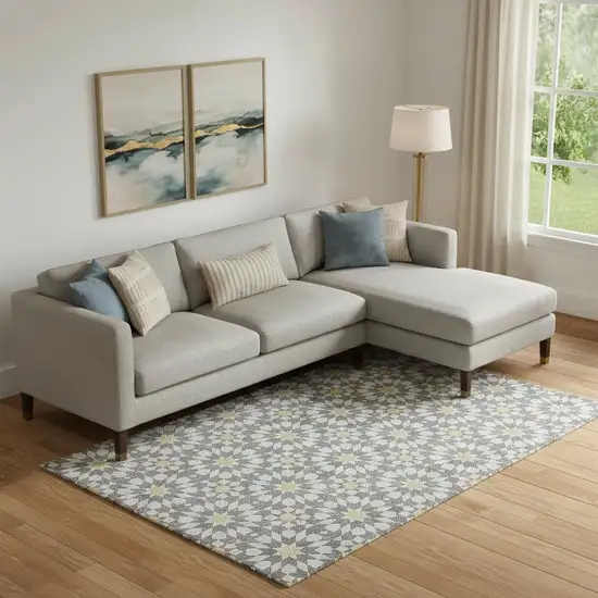 Gray Ivory And Gold Geometric Washable Area Rug With UV Protection Photo 1