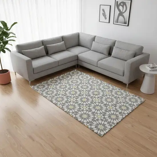 Gray Ivory And Gold Geometric Washable Area Rug With UV Protection Photo 2