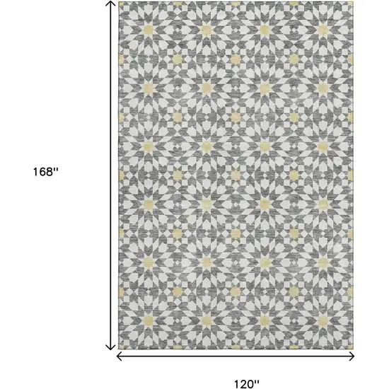 Gray Ivory And Gold Geometric Washable Area Rug With UV Protection Photo 3