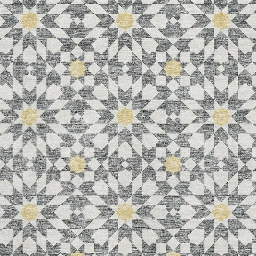 Gray Ivory And Gold Geometric Washable Area Rug With UV Protection Photo 3