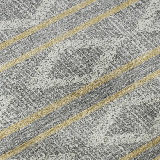 Gray Ivory And Gold Geometric Washable Area Rug With UV Protection Photo 8