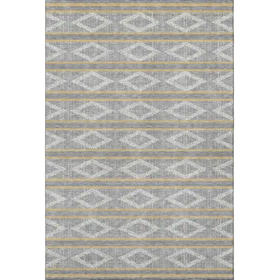 Gray Ivory And Gold Geometric Washable Area Rug With UV Protection Photo 2