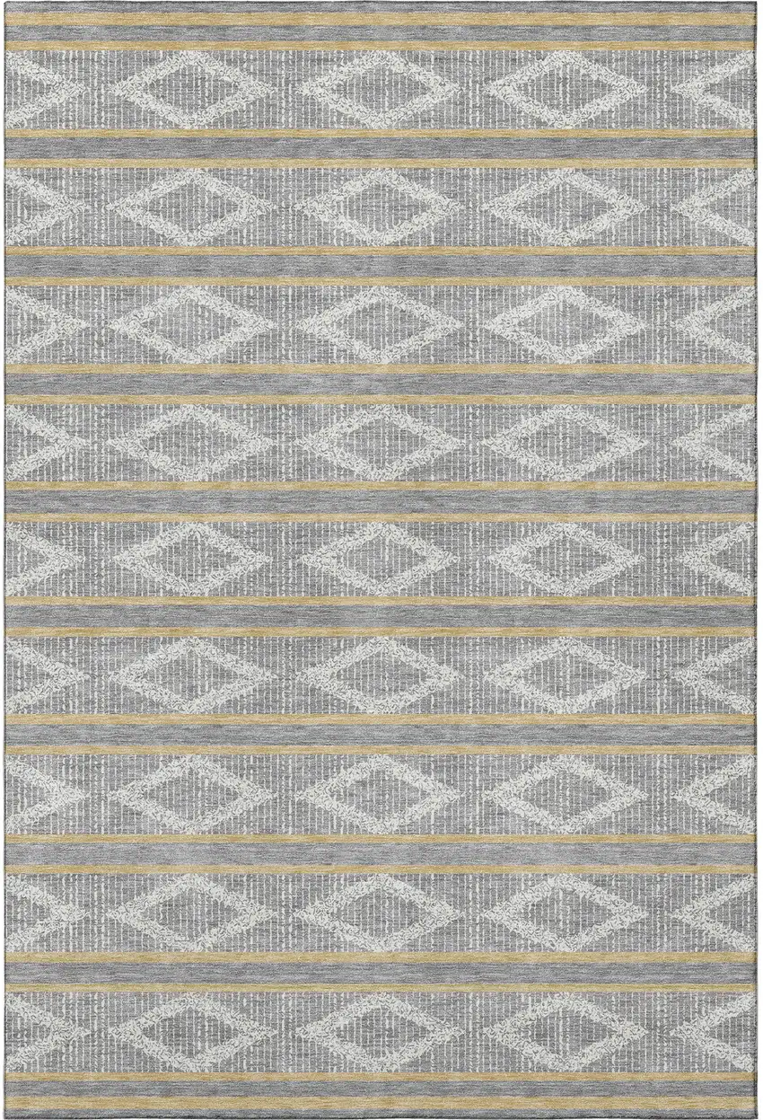 Gray Ivory And Gold Geometric Washable Area Rug With UV Protection Photo 2