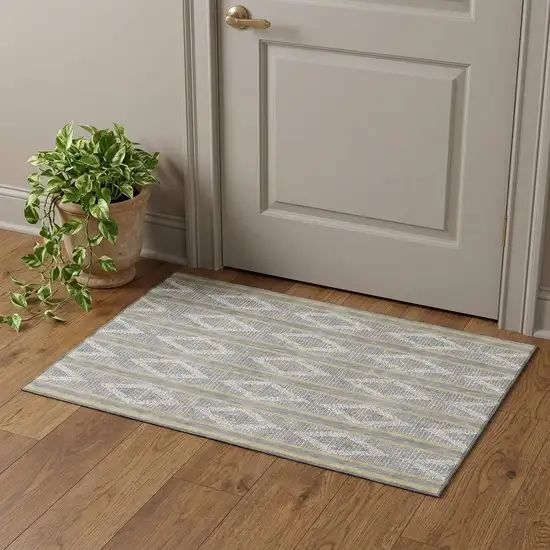 Gray Ivory And Gold Geometric Washable Area Rug With UV Protection Photo 1