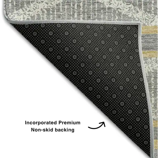 Gray Ivory And Gold Geometric Washable Area Rug With UV Protection Photo 5
