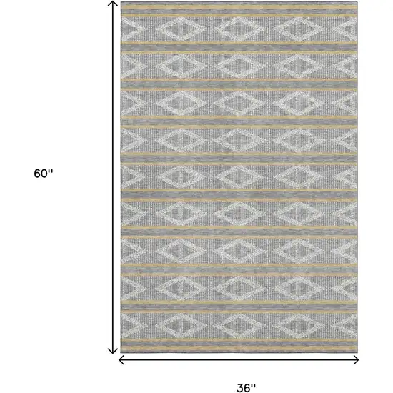 Gray Ivory And Gold Geometric Washable Area Rug With UV Protection Photo 9