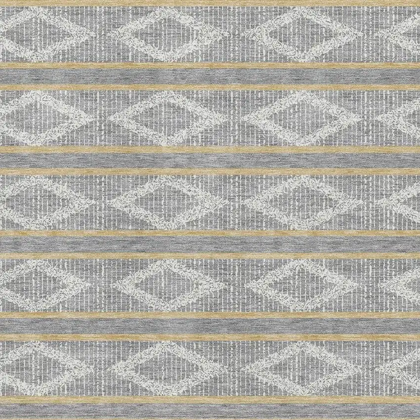 Gray Ivory And Gold Geometric Washable Area Rug With UV Protection Photo 2