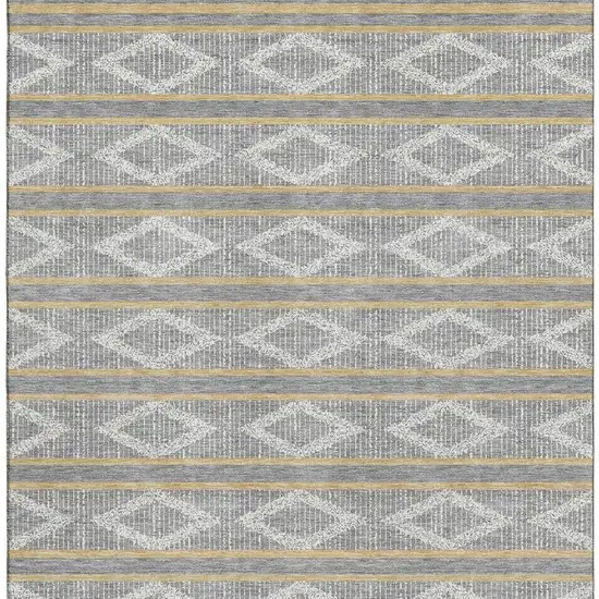 Gray Ivory And Gold Geometric Washable Area Rug With UV Protection Photo 3