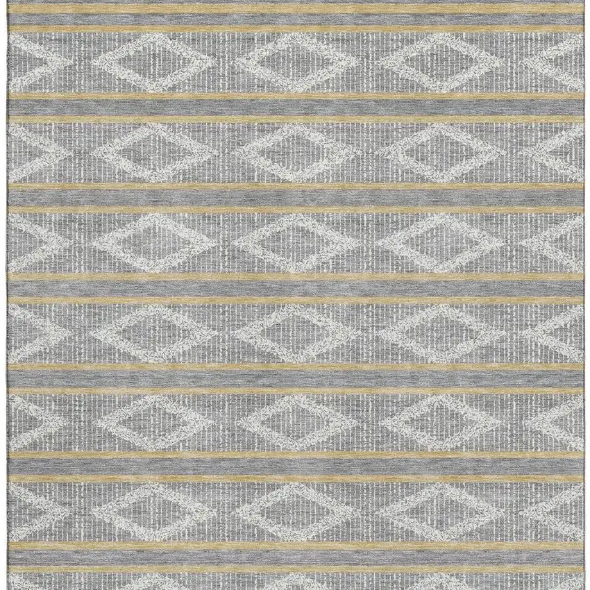Gray Ivory And Gold Geometric Washable Area Rug With UV Protection Photo 3