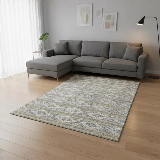 Gray Ivory And Gold Geometric Washable Area Rug With UV Protection Photo 2