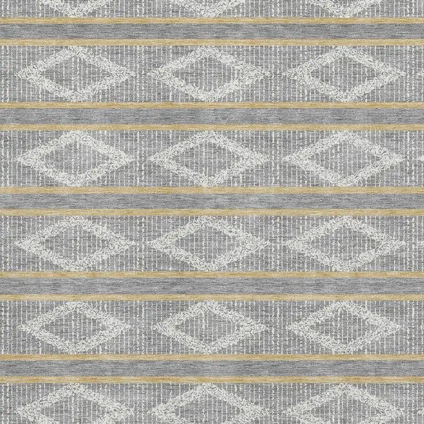 Gray Ivory And Gold Geometric Washable Area Rug With UV Protection Photo 2