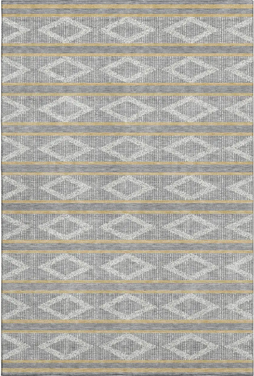 Gray Ivory And Gold Geometric Washable Area Rug With UV Protection Photo 1