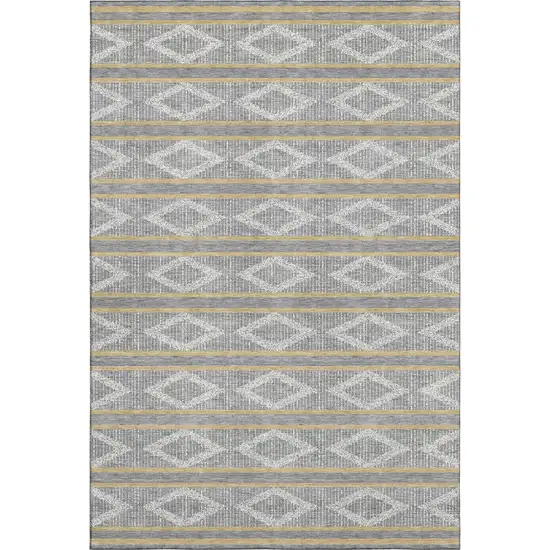 Gray Ivory And Gold Geometric Washable Area Rug With UV Protection Photo 1