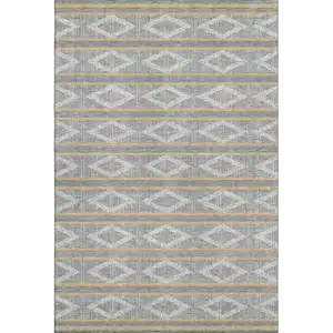 Photo of Gray Ivory And Gold Geometric Washable Area Rug With UV Protection