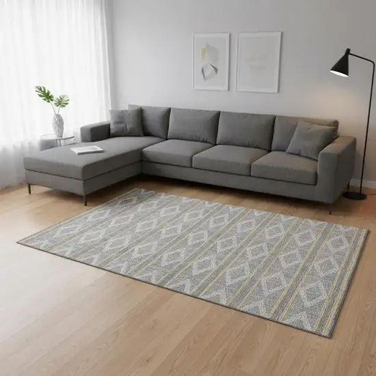 Gray Ivory And Gold Geometric Washable Area Rug With UV Protection Photo 2