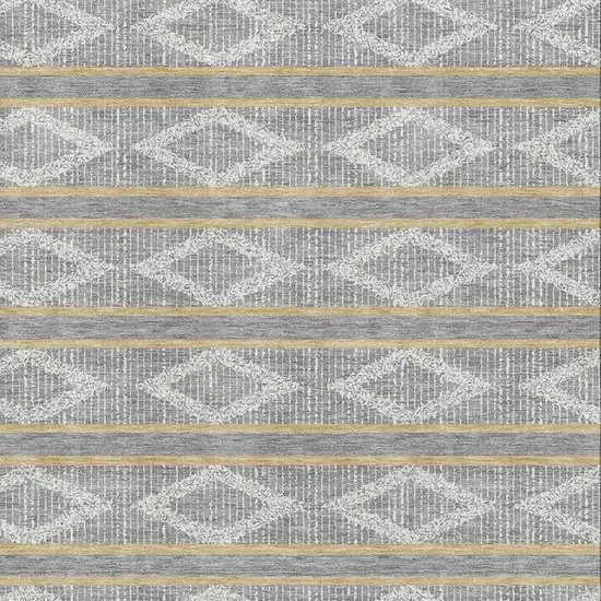 Gray Ivory And Gold Geometric Washable Area Rug With UV Protection Photo 2