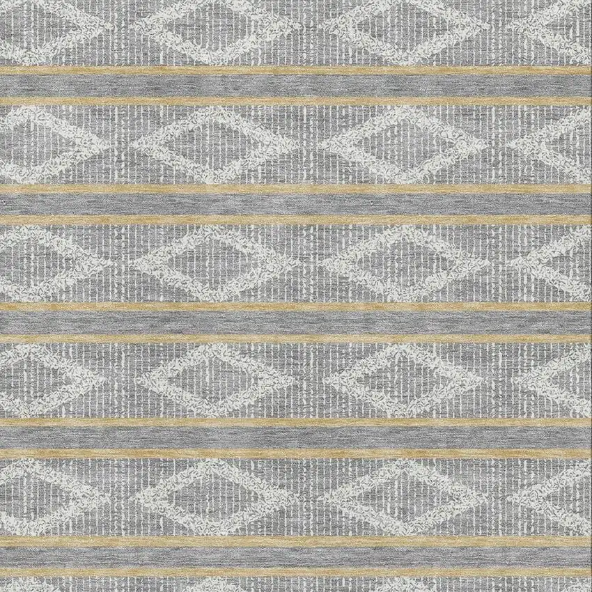 Gray Ivory And Gold Geometric Washable Area Rug With UV Protection Photo 2