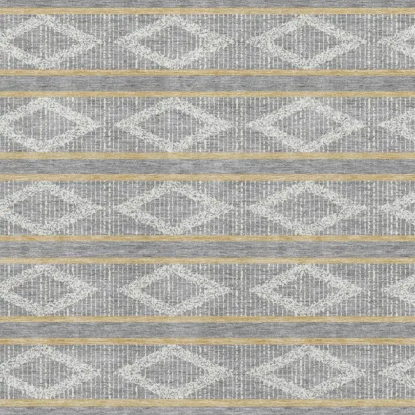 Gray Ivory And Gold Geometric Washable Area Rug With UV Protection Photo 2