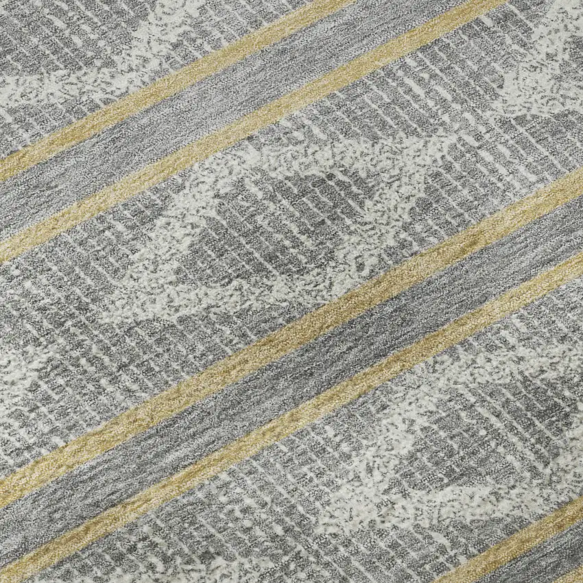 Gray Ivory And Gold Geometric Washable Area Rug With UV Protection Photo 9