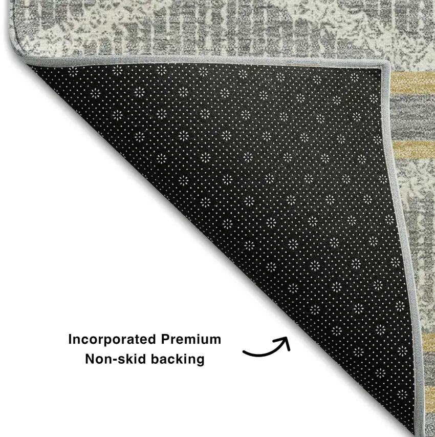 Gray Ivory And Gold Geometric Washable Area Rug With UV Protection Photo 6