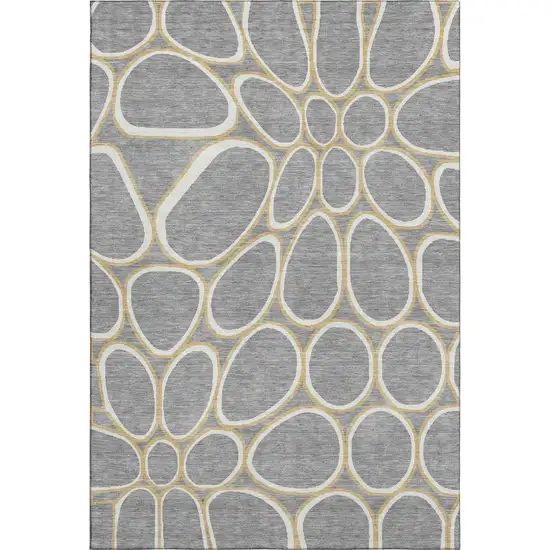 Gray Ivory And Gold Geometric Washable Area Rug With UV Protection Photo 1