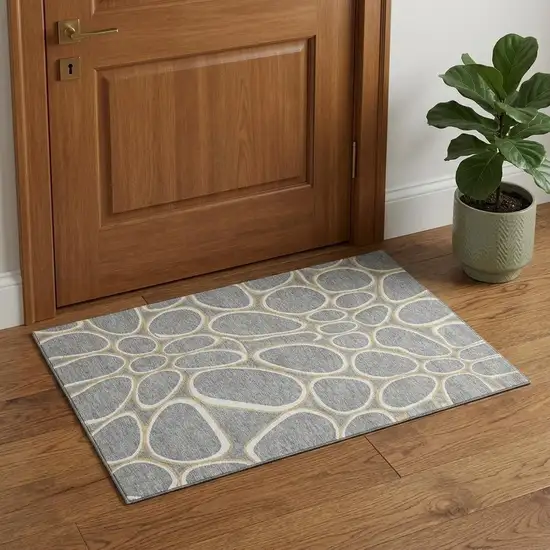 Gray Ivory And Gold Geometric Washable Area Rug With UV Protection Photo 1