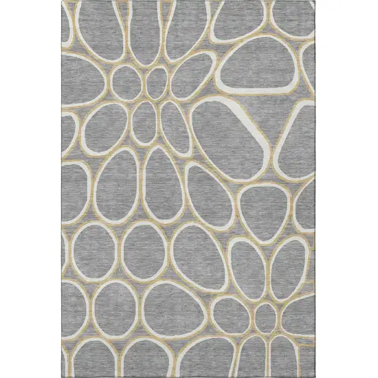 Gray Ivory And Gold Geometric Washable Area Rug With UV Protection Photo 2
