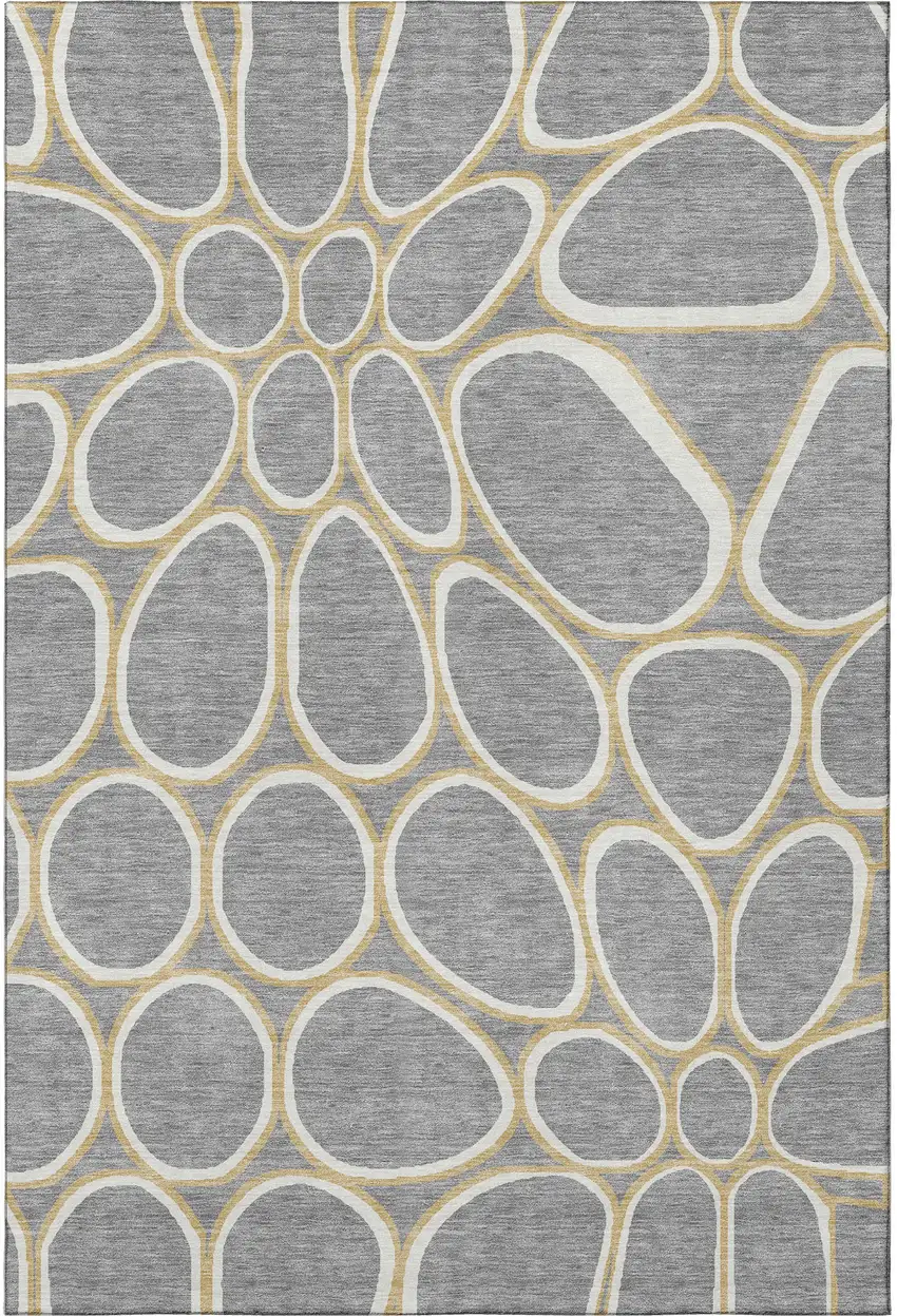 Gray Ivory And Gold Geometric Washable Area Rug With UV Protection Photo 2