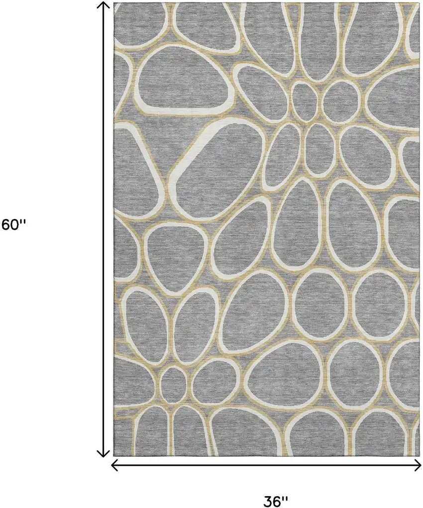 Gray Ivory And Gold Geometric Washable Area Rug With UV Protection Photo 9
