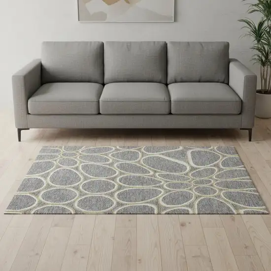 Gray Ivory And Gold Geometric Washable Area Rug With UV Protection Photo 2