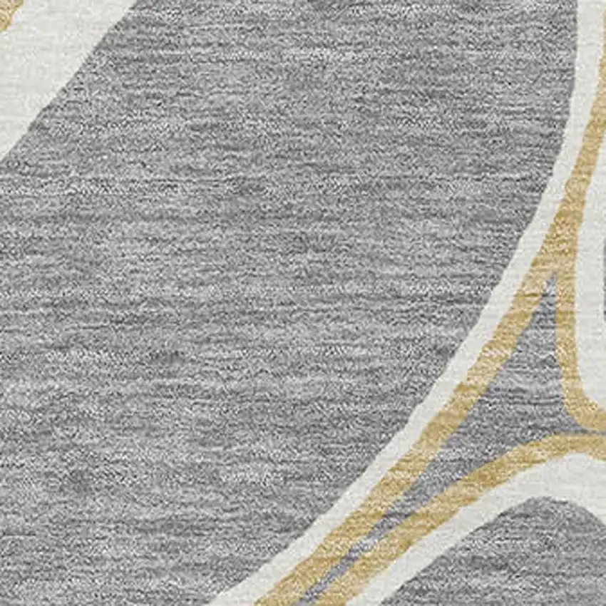 Gray Ivory And Gold Geometric Washable Area Rug With UV Protection Photo 2