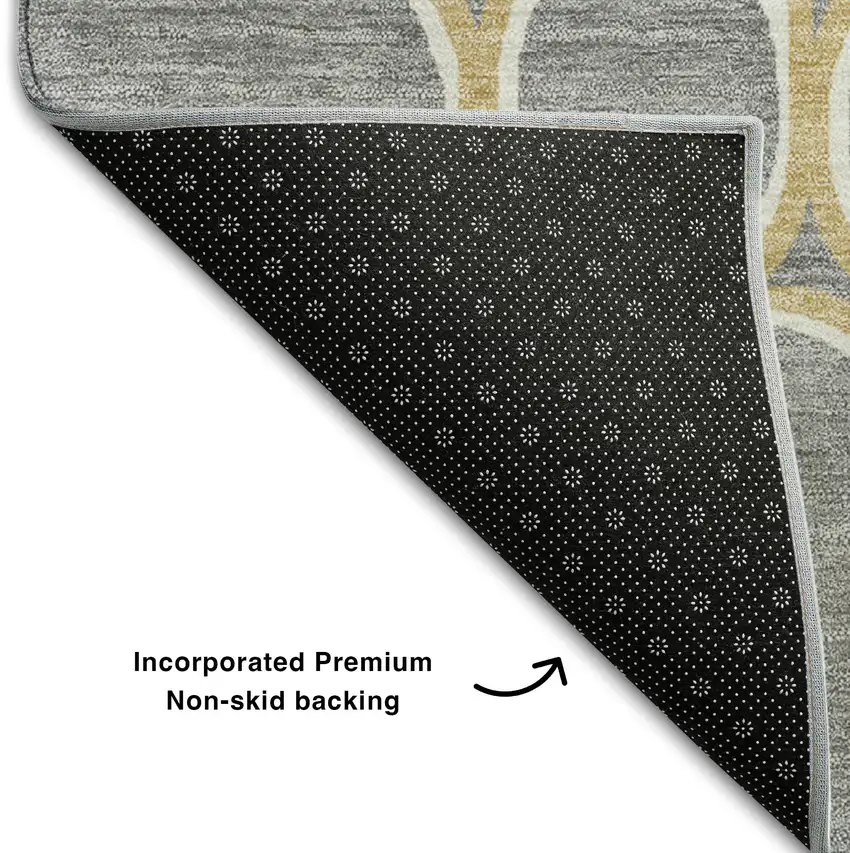 Gray Ivory And Gold Geometric Washable Area Rug With UV Protection Photo 6