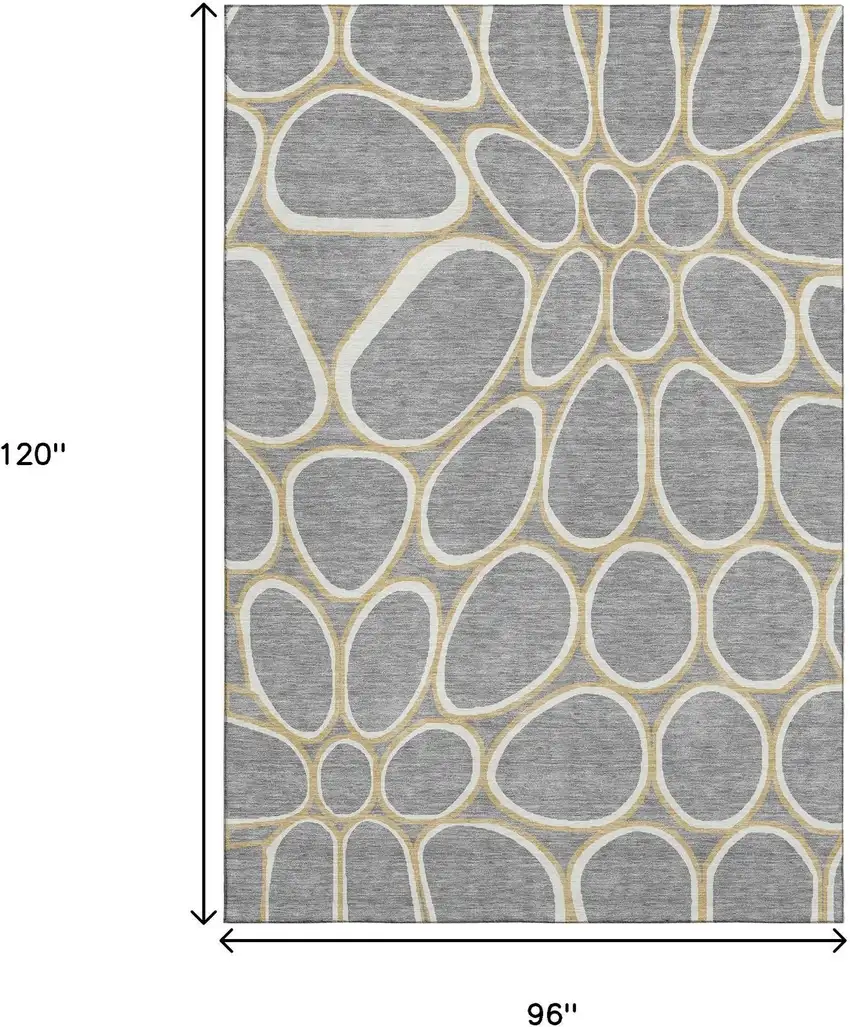 Gray Ivory And Gold Geometric Washable Area Rug With UV Protection Photo 9