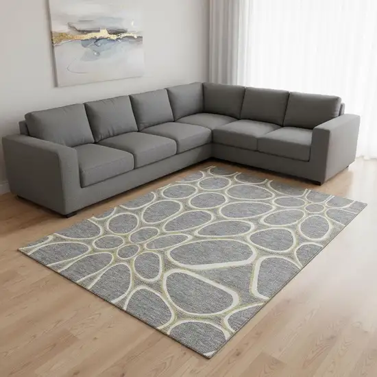 Gray Ivory And Gold Geometric Washable Area Rug With UV Protection Photo 2