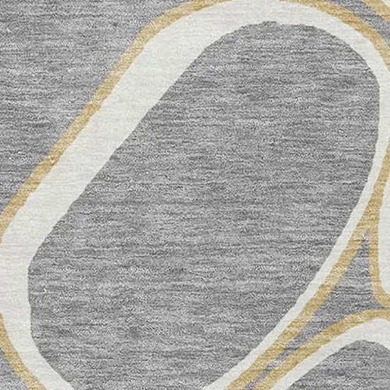 Gray Ivory And Gold Geometric Washable Area Rug With UV Protection Photo 2