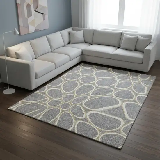 Gray Ivory And Gold Geometric Washable Area Rug With UV Protection Photo 2