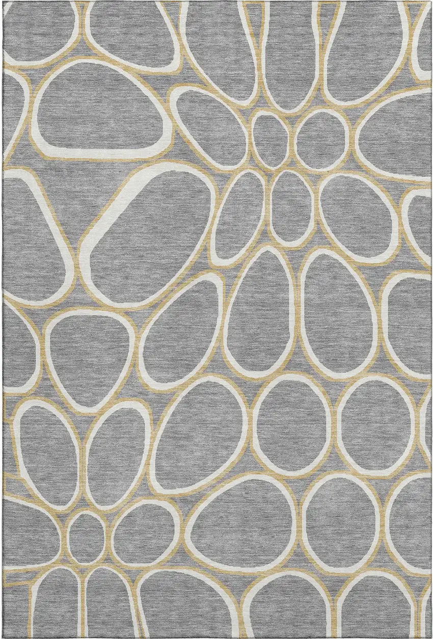 Gray Ivory And Gold Geometric Washable Area Rug With UV Protection Photo 1