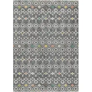 Photo of Gray Ivory And Gold Geometric Washable Indoor Outdoor Area Rug