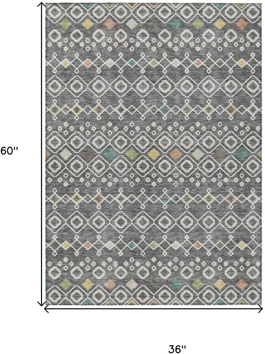 Gray Ivory And Gold Geometric Washable Indoor Outdoor Area Rug Photo 3