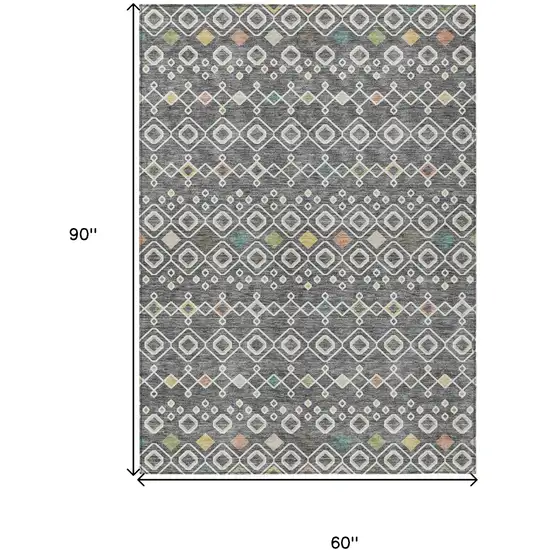 Gray Ivory And Gold Geometric Washable Indoor Outdoor Area Rug Photo 3