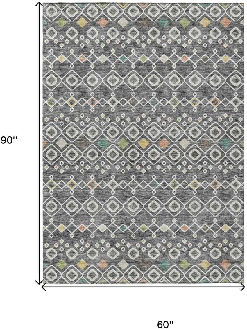 Gray Ivory And Gold Geometric Washable Indoor Outdoor Area Rug Photo 3