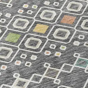 Photo of Gray Ivory And Gold Geometric Washable Indoor Outdoor Area Rug